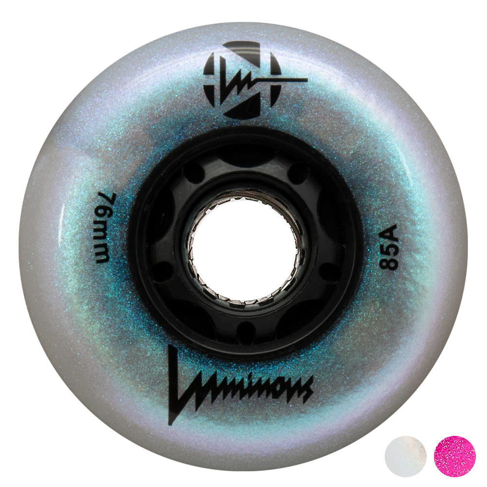 Luminous 76mm LED Glitter Light Up Inline Skate Wheels - 4pack