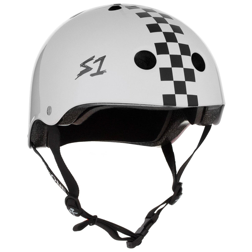 S-One Lifer Helmet Gloss - White Black Checkers — TryFitCore
