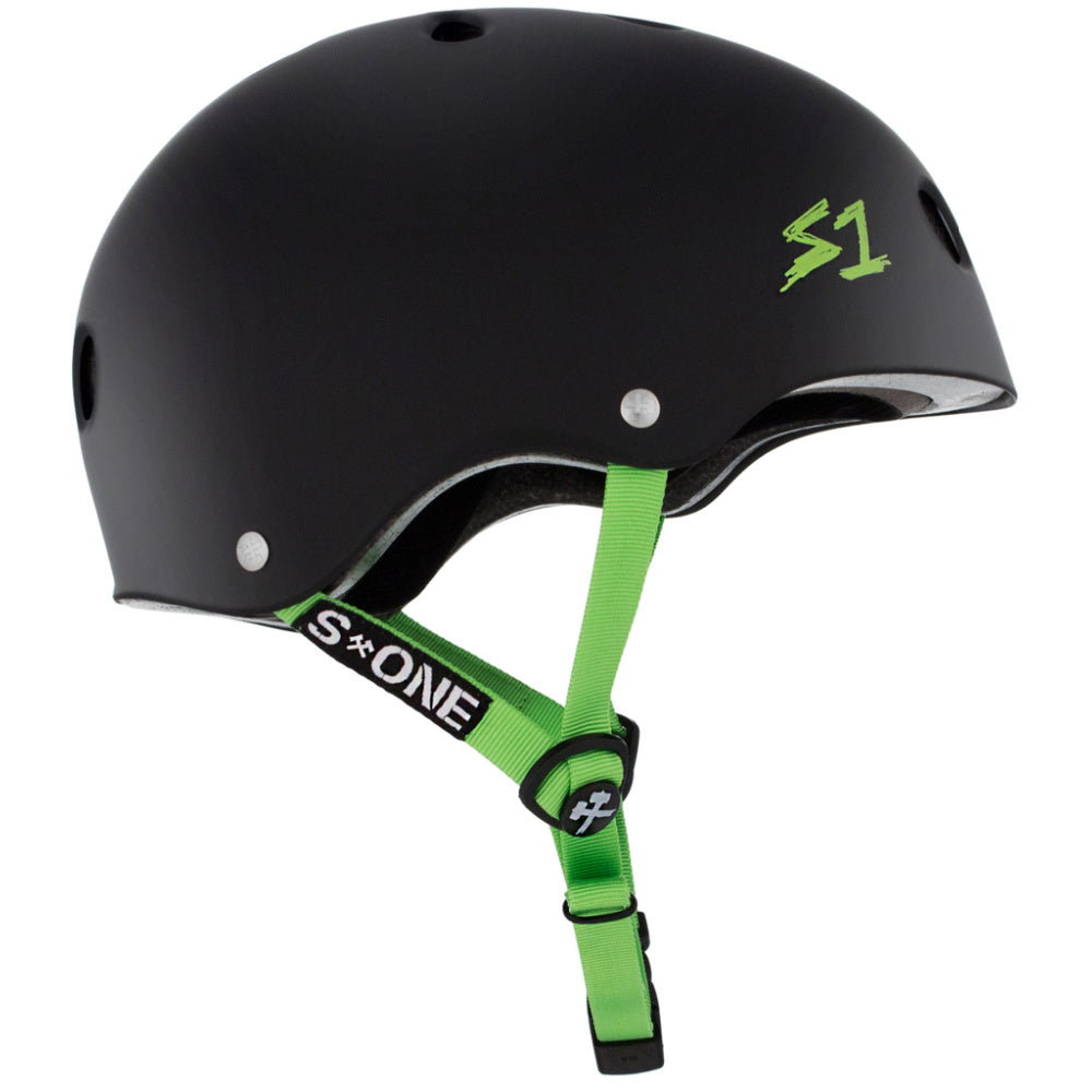 S-One Lifer Helmet - Matte Black with Green Straps