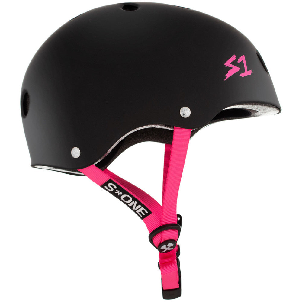 S-One Lifer Helmet  - Matte Black with Pink Straps